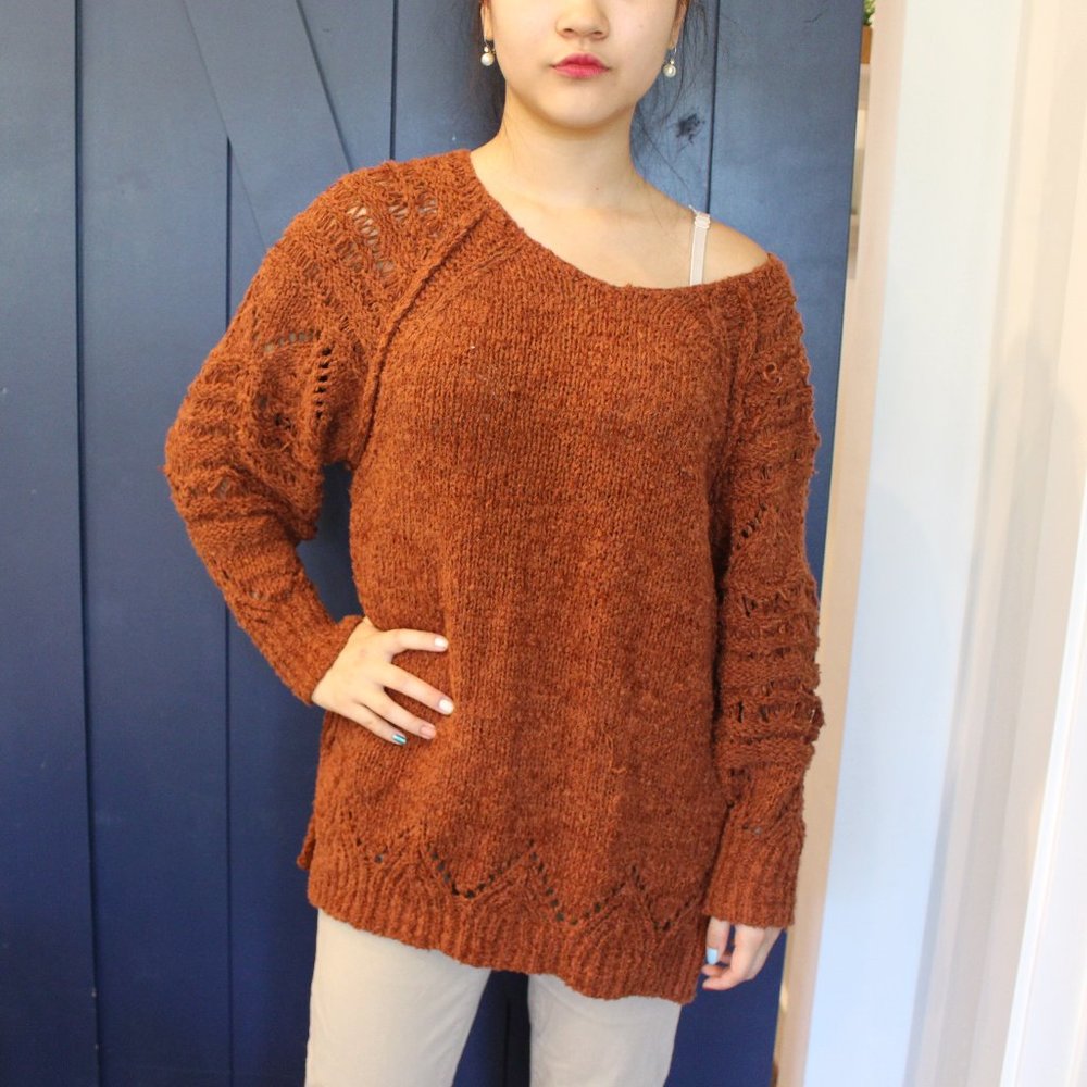 Anthropologie Brown Off-the-Shoulder Knit Sweater